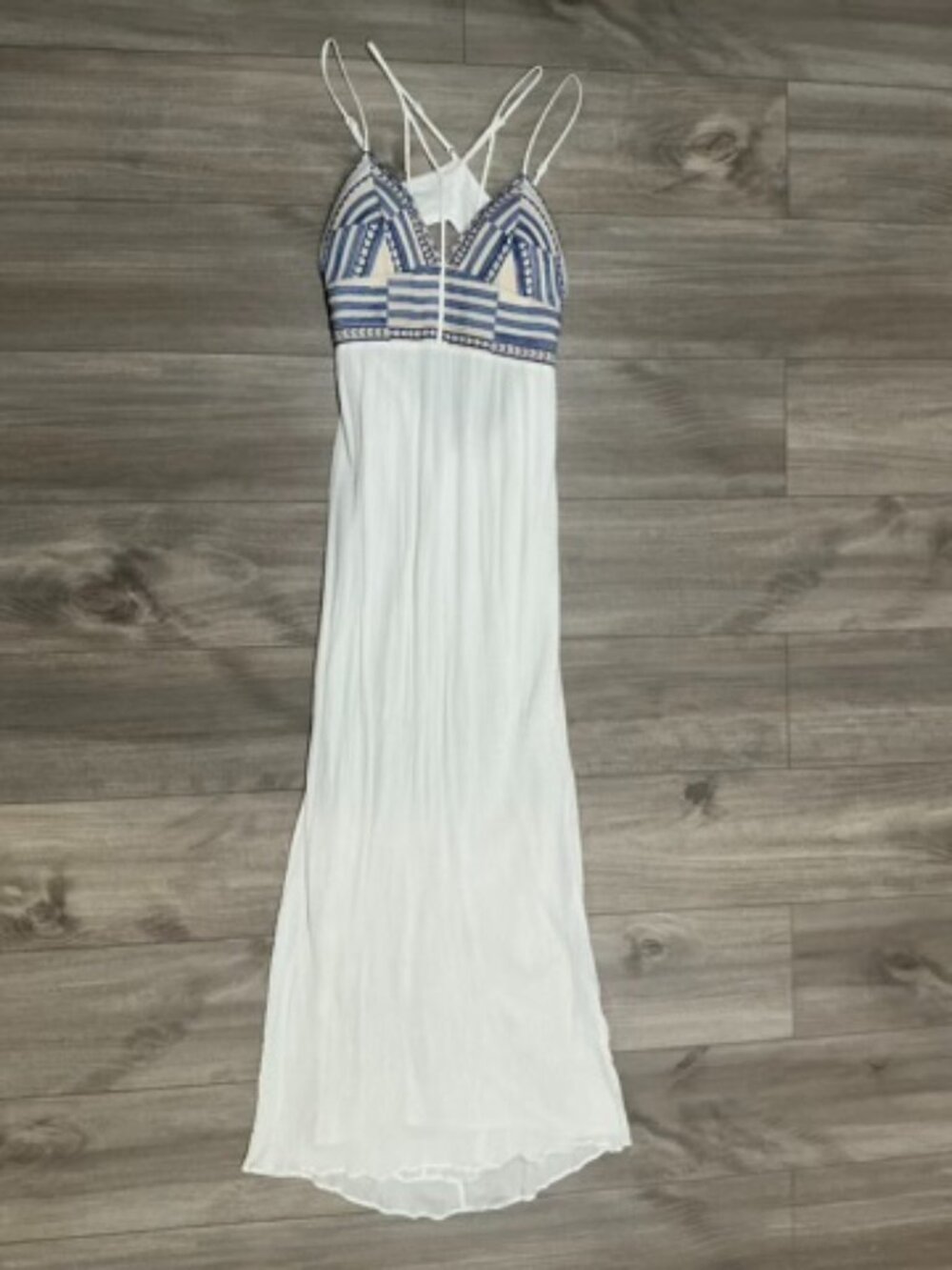 Lulumari White Beaded Bodice Maxi Dress Large